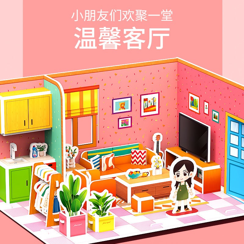 Children'S Cardboard 3D Assembled Model Small House Furniture Girl'S Handmade Cardboard Three-Dimensional Puzzle Building Cardboard Toy - Image 1